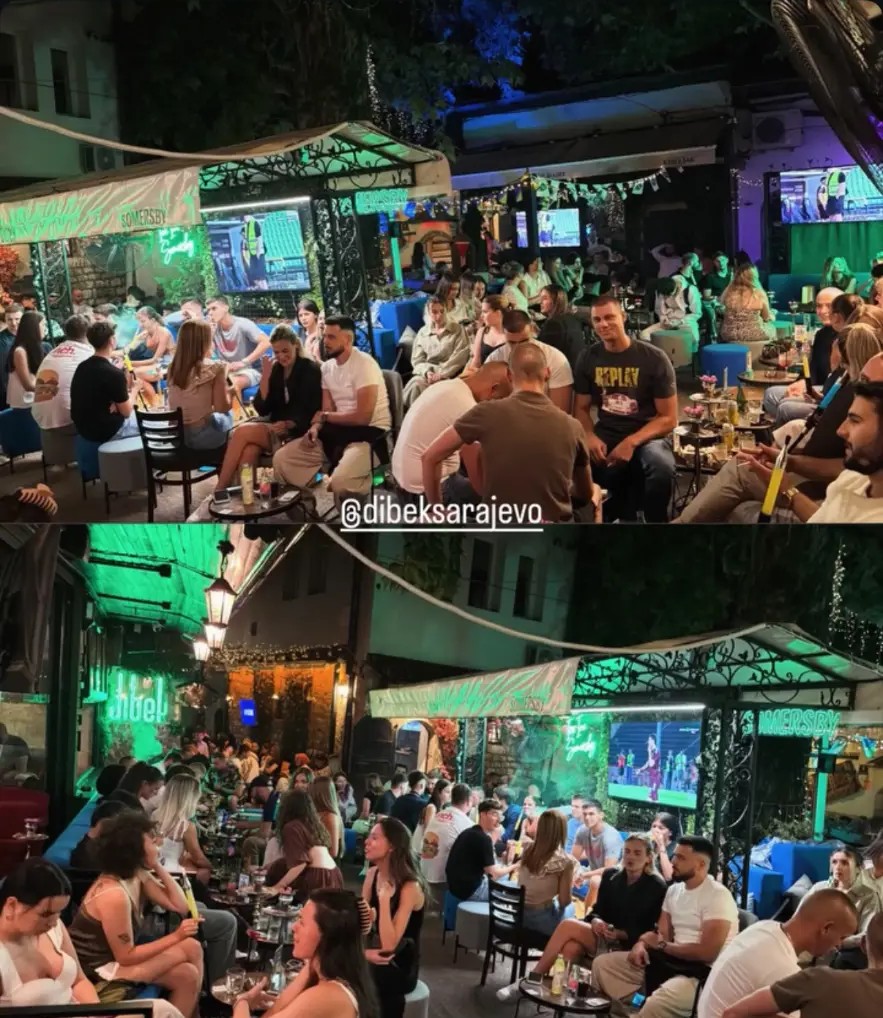 Full summer evening on the open-air terrace