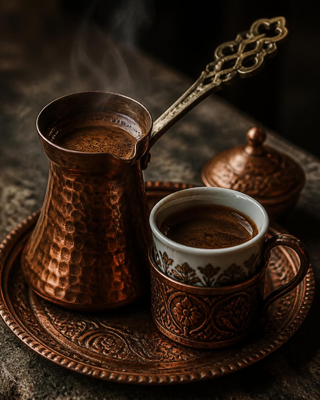 Traditional copper Bosnian coffee set